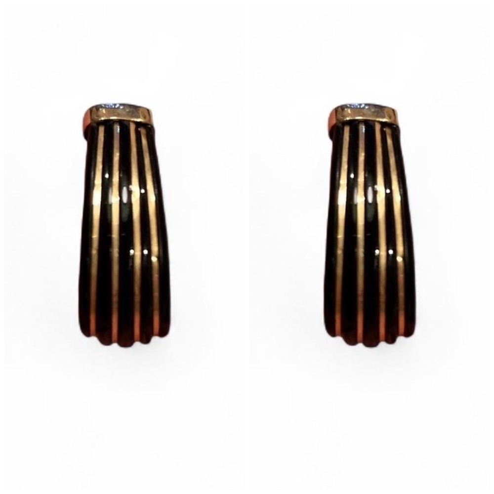 14k Gold MCM Art Deco Black and Gold Striped Earrings